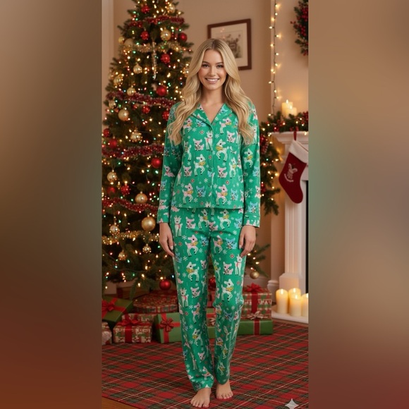 NWT Holiday Time Retro Reindeer Christmas 2-Piece Pajama Set Tik Tok - Picture 4 of 17